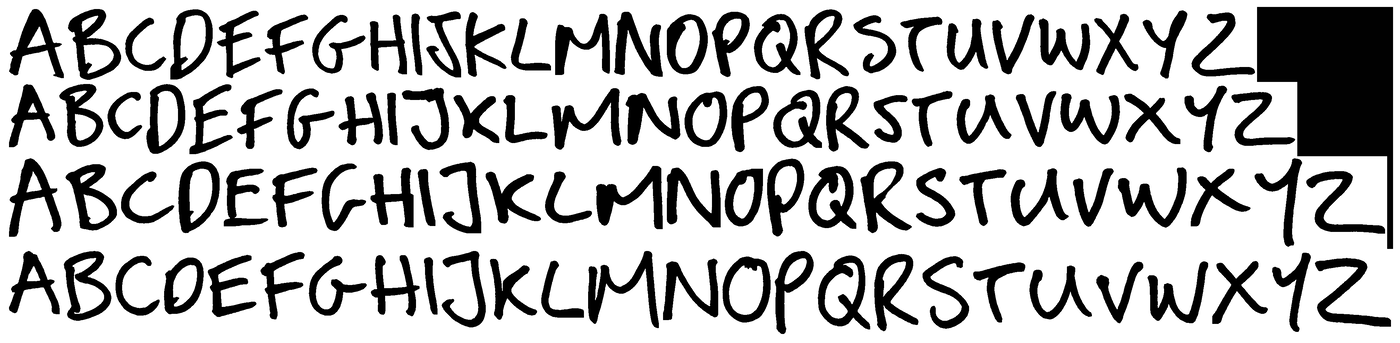The full set, cut and cleaned: four passes of every letter, each its own mask